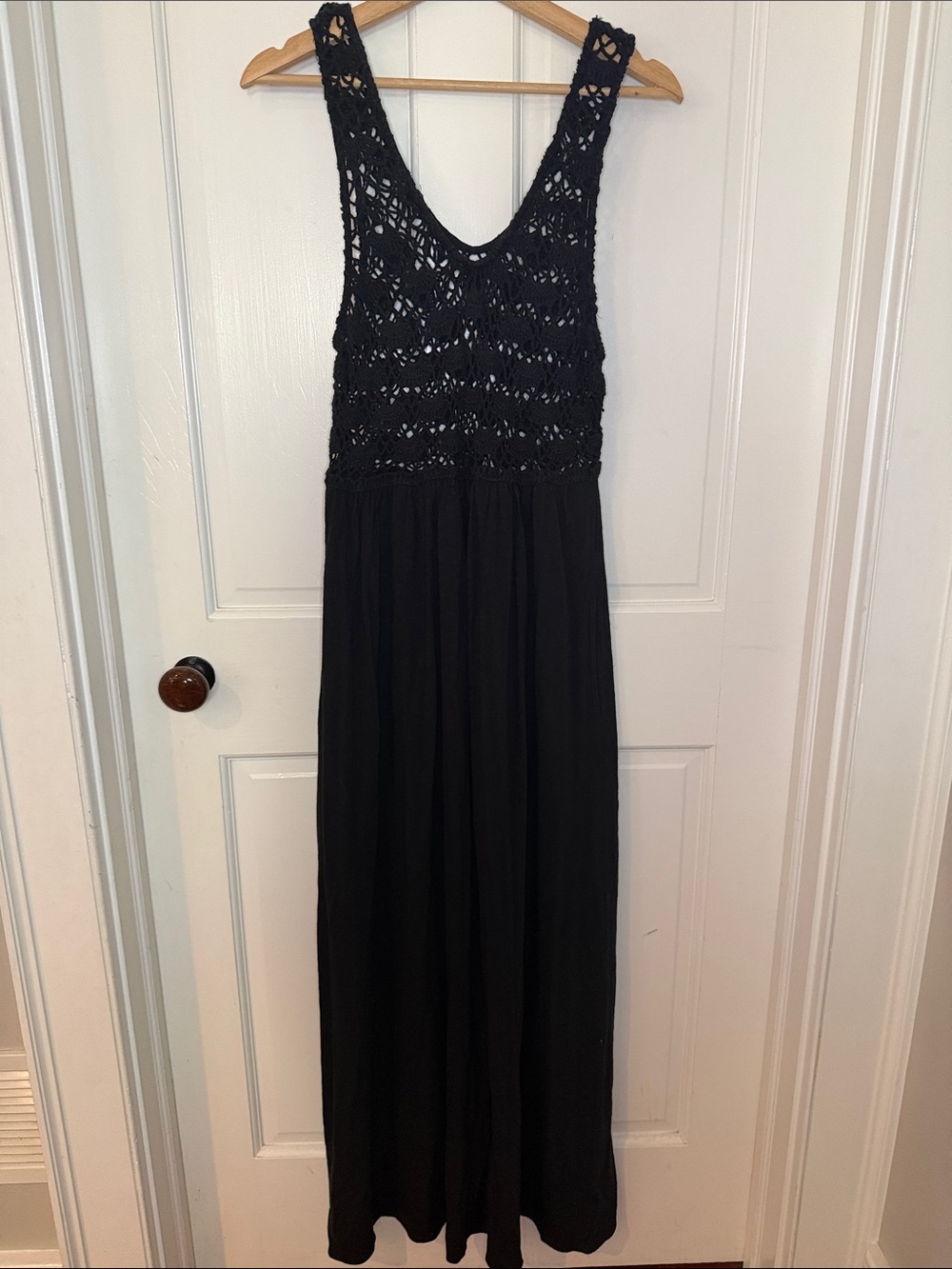 aerie Black Crochet Bodice Maxi Dress Coverup